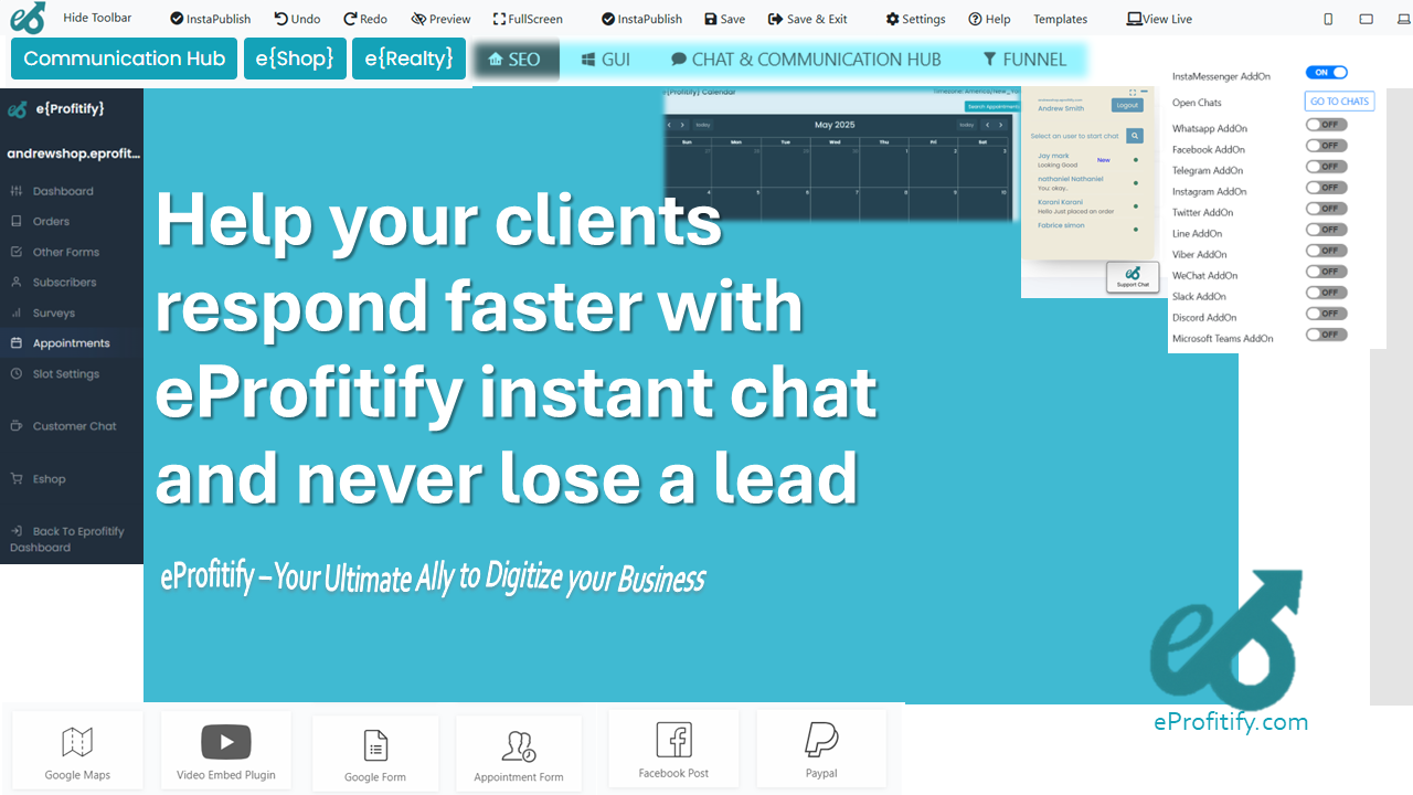 Help your clients respond faster with eProfitify instant chat and never lose a lead